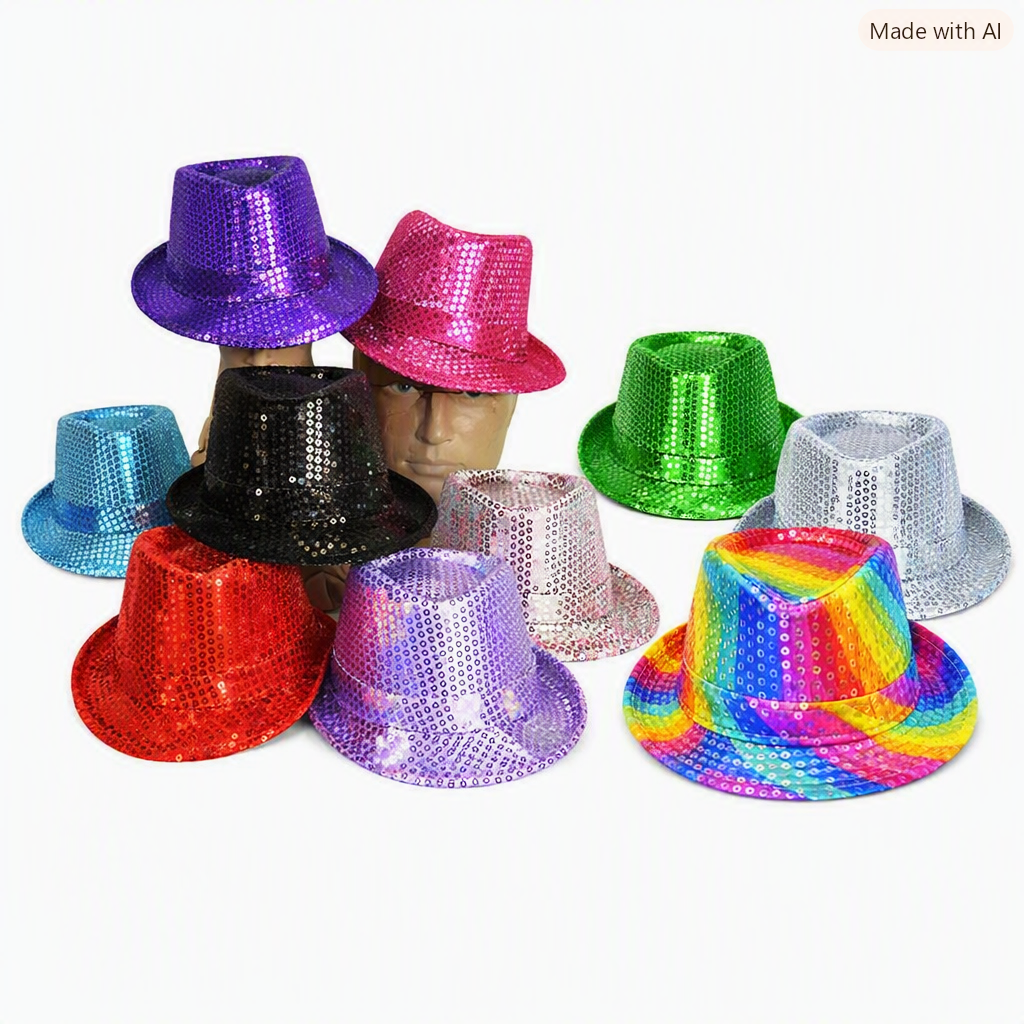 Sequin Trilby Fedora Party Hat – Sparkly Costume Accessory in Assorted Colours